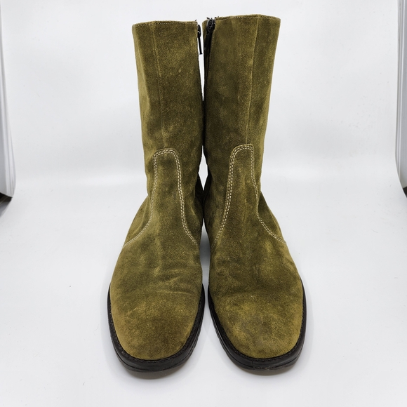 J. Crew Olive Suede Ankle Boots Vintage 1990's Size 8 1/2 Womens - Picture 1 of 6